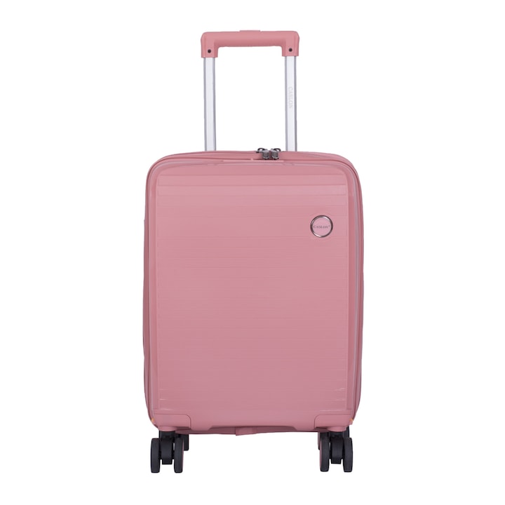 Troler cabina avion, Marime 50x34x18 cm, 4 roti cu rotatie 360° detasabile, material Polipropilena special flexibil anti-casabil, Roz pal, 166, CASLON ®