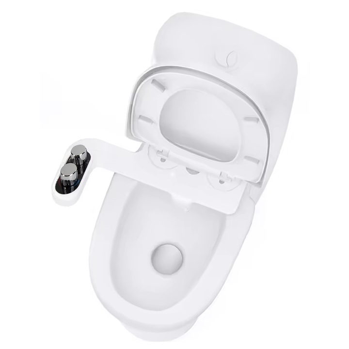 Bideu Mecanic Non-Electric REGALEON®, Ultra Slim, Apa Calda si Rece, Autocuratare, Portabil, Montaj Usor, cu Duze Duble, pentru Igiena Feminina si Masculina, Atasabil la Vasul de Toaleta, Alb