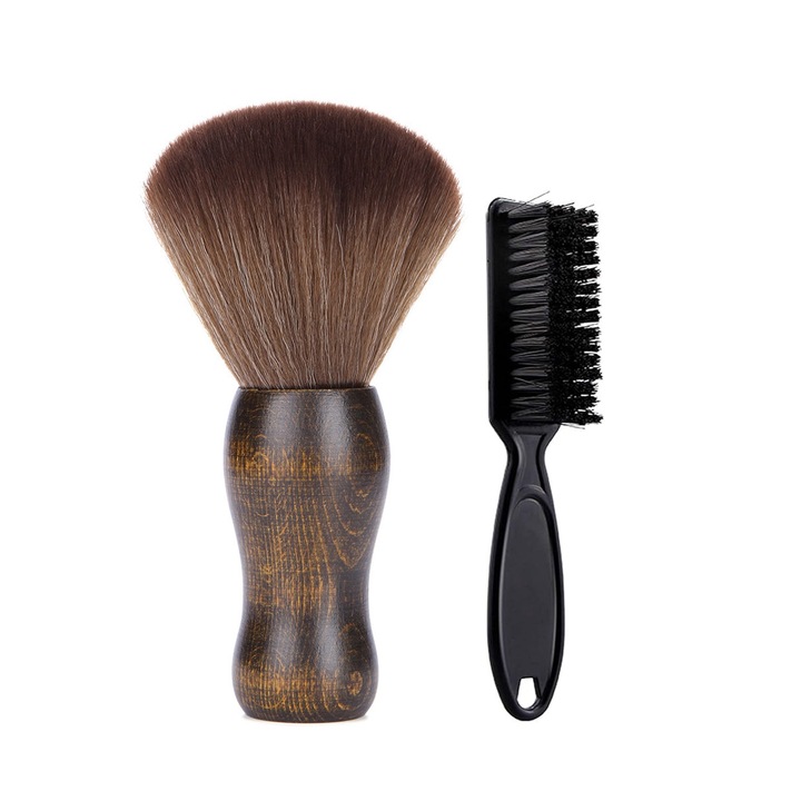 Set accesorii frizerie, SINBINTA, Accesorii tuns si vopsit, Pamatuf frizerie, Usor de transportat si de utilizat, Indepartati rapid si eficient parul in exces din jurul gatului, urechilor si fetei, 2 piese, Maro inchis si Negru