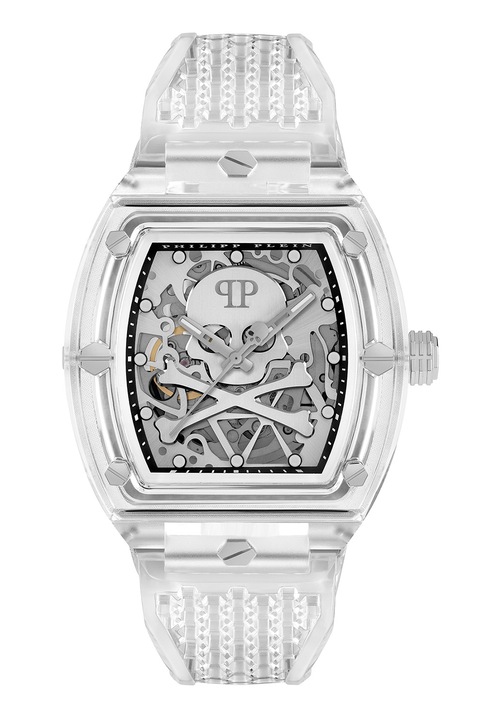 Philipp Plein, Автоматичен часовник с видим механизъм, Сребрист, Прозрачен
