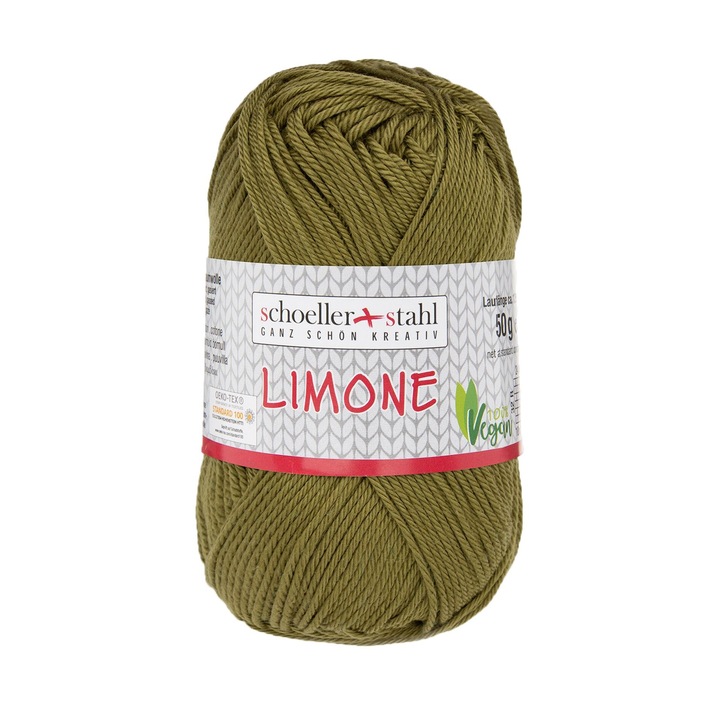 100% pamut cérna Limone kötéshez és horgoláshoz, 125 m, 162 Olive, Scholler