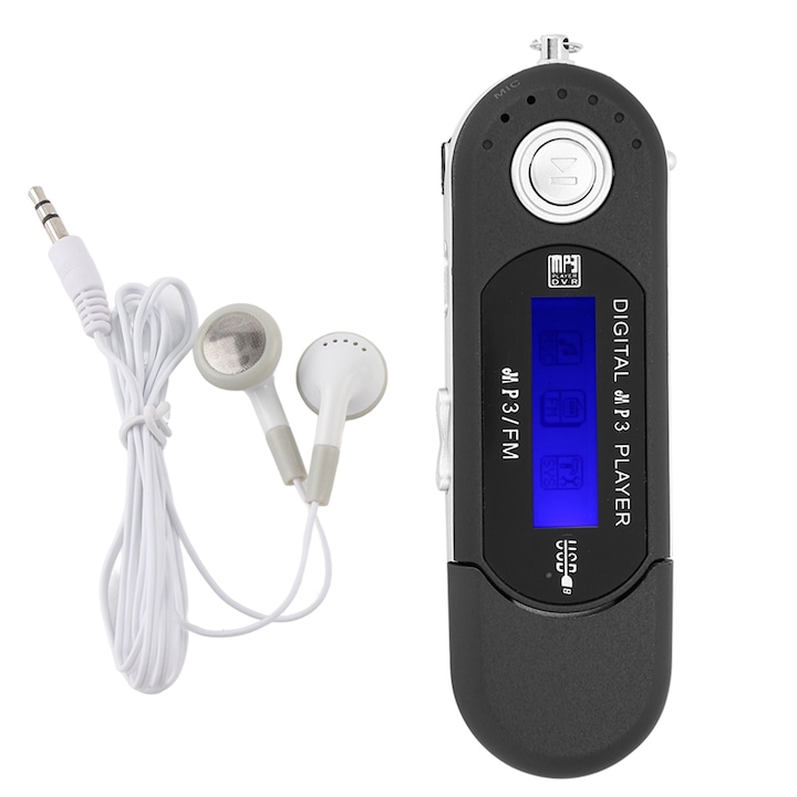 Hordozható MP3 lejátszó, Cozevdnt, fekete, micro SD kártya támogatás 32 GB-ig, FM, fekete