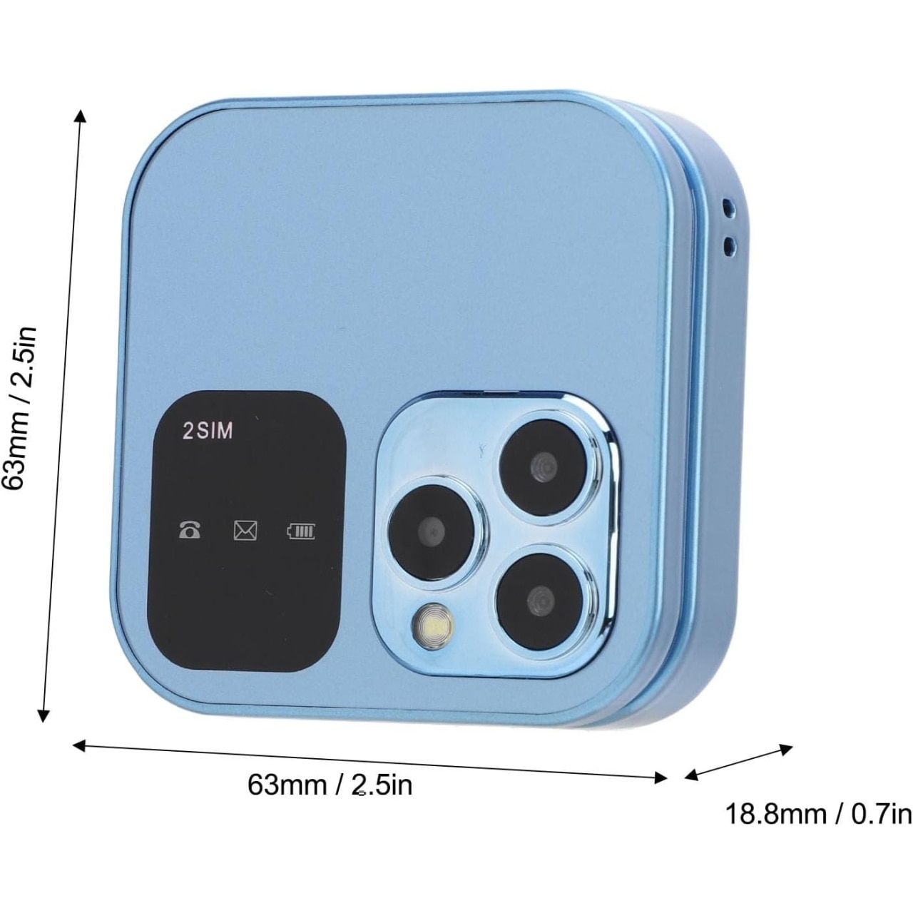 Telefon mobil mini cu ecran dublu, butoane mari, lanterna LED, camera foto, 2 x Nano SIM, player muzical, radio, albastru