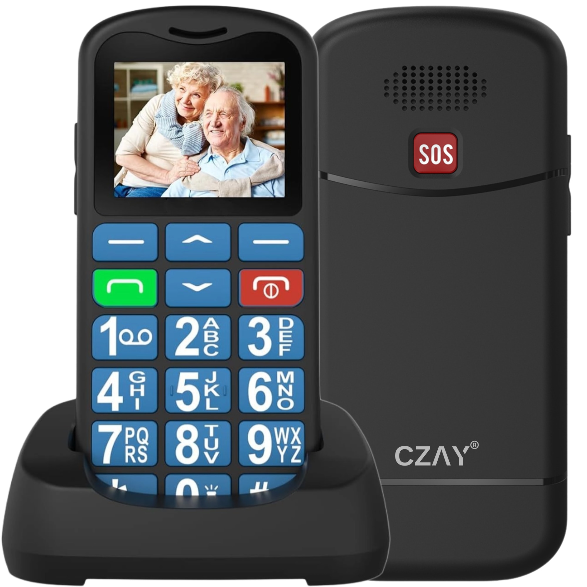 Telefon Mobil Seniori CZAY® cu Taste Mari si Buton SOS pentru Siguranta, Meniu Romana si Maghiara, Autonomie 7 Zile, Volum Puternic, Dual Sim, Ecran LCD Generos, Color, Usor de Folosit pentru Varstnici, Lanterna, Radio, Bluetooth, Rezistent, 2G