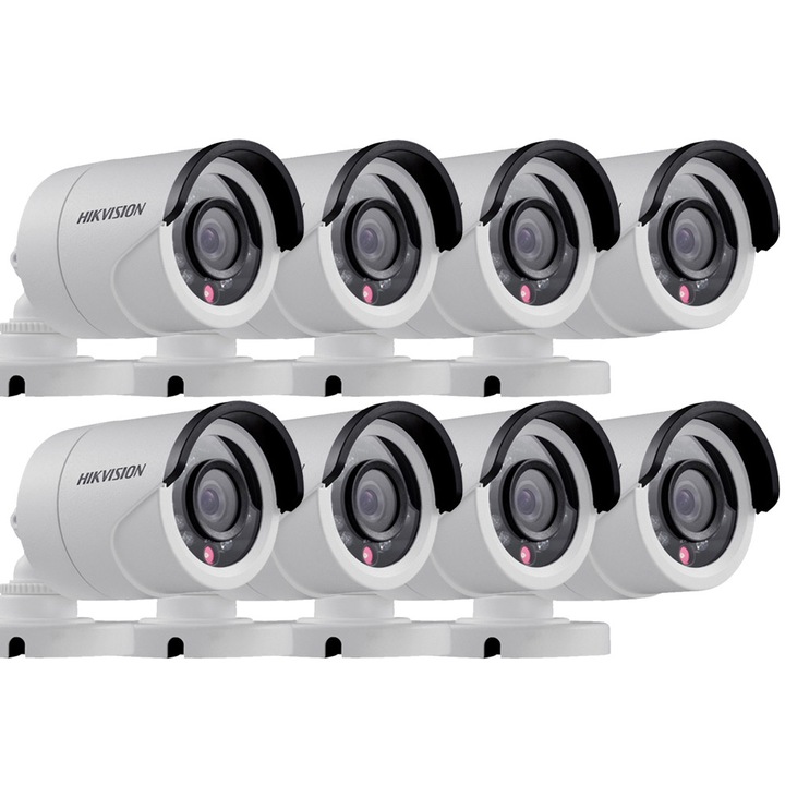Kit 8 camere supraveghere exterior full hd Lentila fixa 30m IR + DVR Hikvision