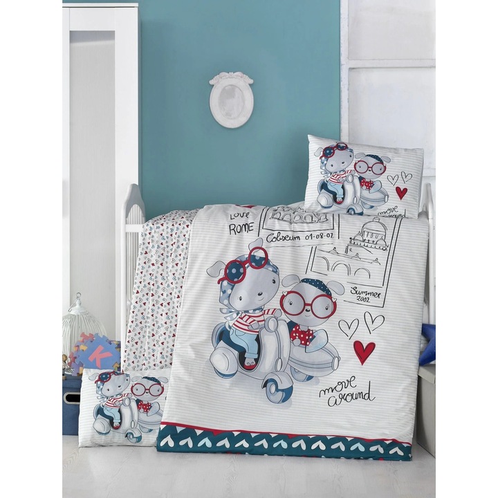 Комплект детско спално бельо, памук, 4 части, Travel Bears Многоцветен, 100 x 150 см