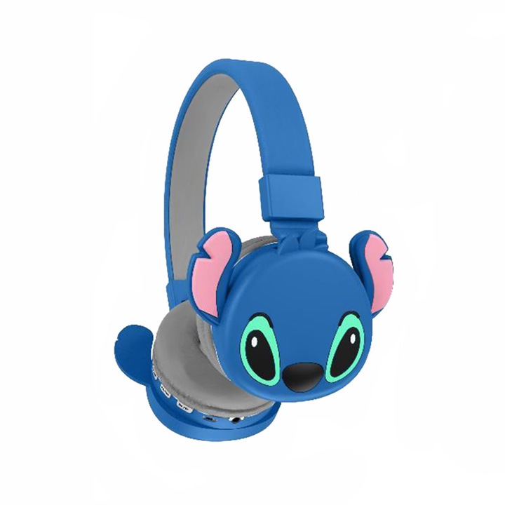 Vezeték nélküli gyerek fejhallgató, összecsukható, kék, 3D, kényelmes, 40mm, Bluetooth, 10m