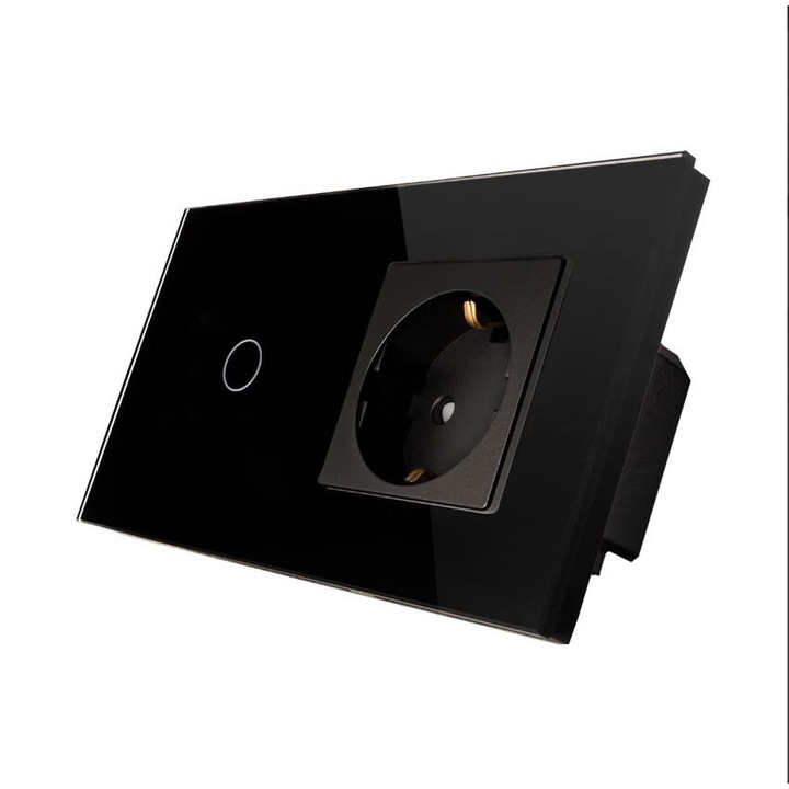 Intrerupator 4M (2+2M) 1 buton cap-scara/cap-cruce cu priza Shuko, rama de sticla