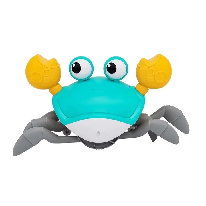 Jucarie interactiva Crab, cu lumini, sunete si senzori miscare, pentru copii 18 luni+, 23x14x11 cm, albastru