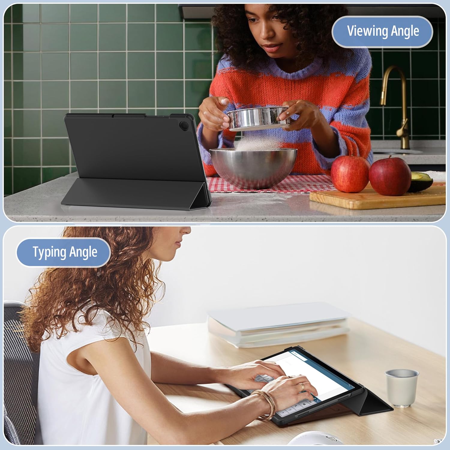 Husa pentru tableta + protector de ecran pentru Samsung Galaxy Tab A9+ Plus 11 inch 2023, cu suport, functie de trezire/dormire, negru