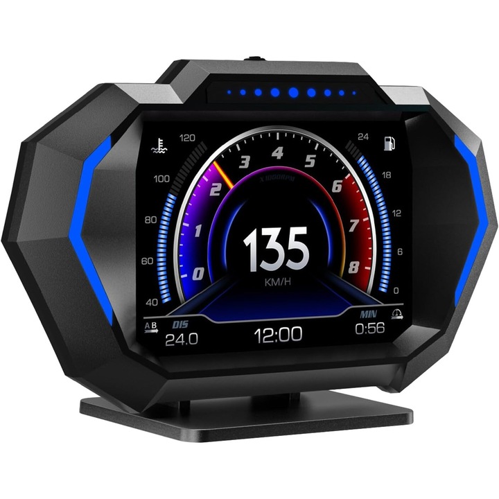 Автоматичен Head-up дисплей, WALALLA, функция за измерване на наклона, OBD и GPS режими, скорост/температура на водата/температура на маслото/налягане на маслото, черен