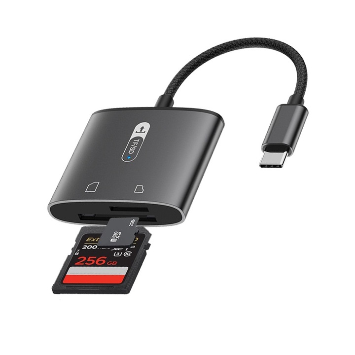 Cititor card USB 3.0, JESWO, SD/TF, 625MB/s, USB-C, aluminiu