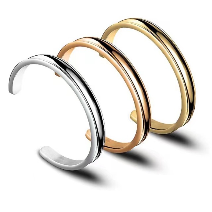 Set 3 Bratari dama, din Otel Inoxidabil, Argintiu/Auriu