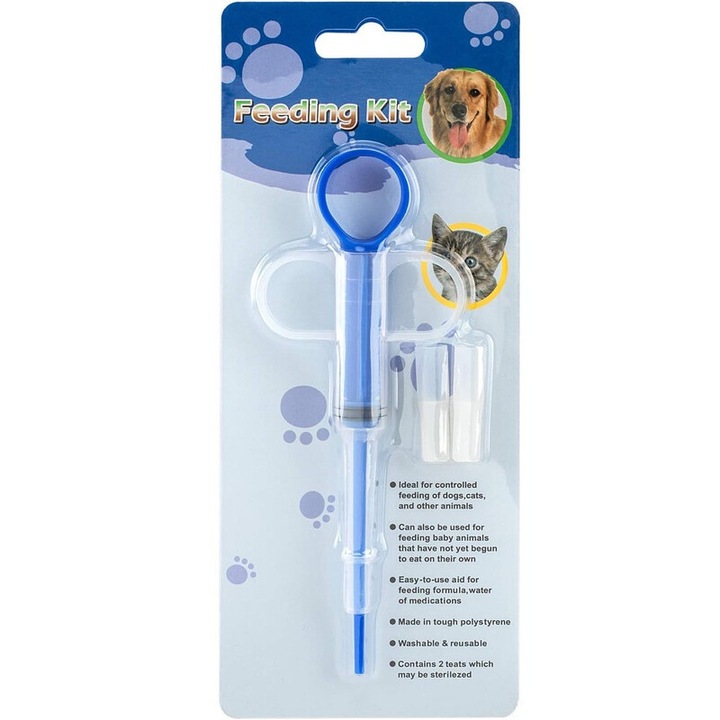 Dispozitiv de administrare medicamente pentru animale, Supertina®, set cu 2 tuburi din silicon, 5.9"x2.4", pentru pisici si caini