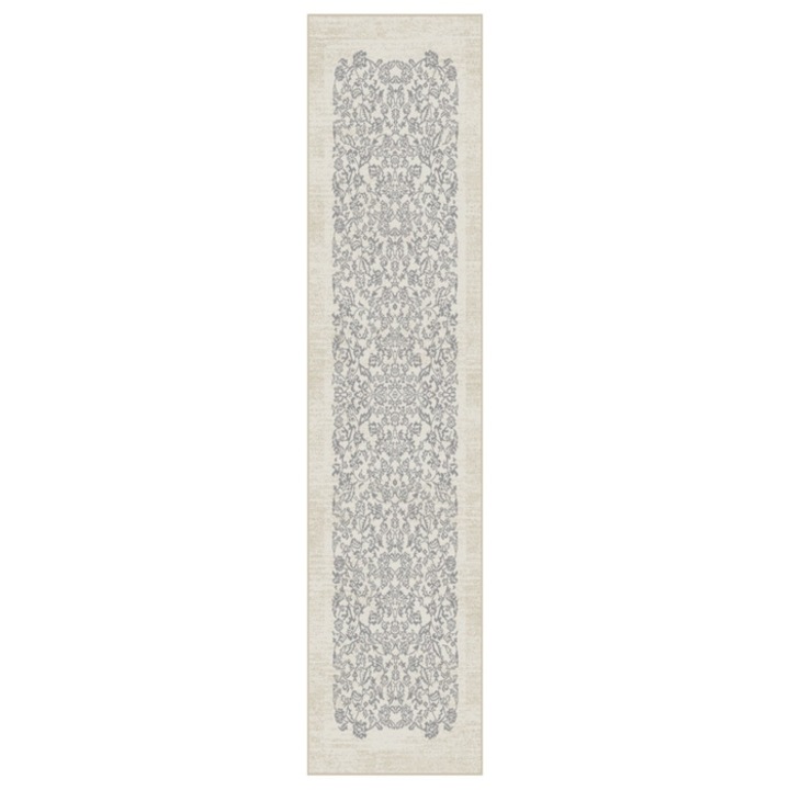 Килим Saga O 26ESE 1K, Термофиксиран полипропилен + полиестер, Сиво + кремаво, Правоъгълен, 80 x 250 см