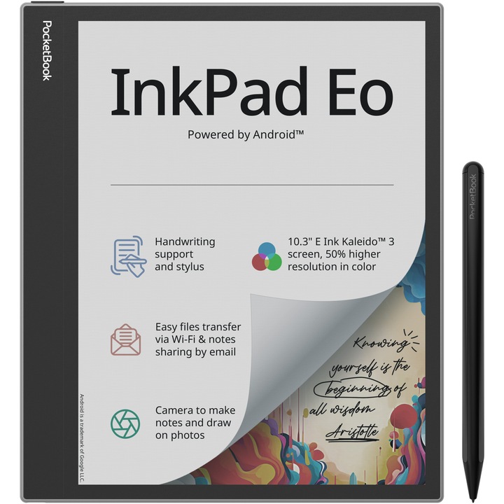 eBook Reader & e-note Pocketbook InkPad Eo, 10.3" E Ink Kaleido 3, 64 GB, 300 ppi, Android, stilou WACOM, Gri
