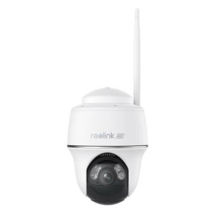 Камера Reolink, 4K 8MP, безжична, въртяща се, IP, детекция на хора/превозни средства, IR 10m, бяла светлина, микрофон, високоговорител, аудио сигнали, батерия - ARGUS SERIES B440