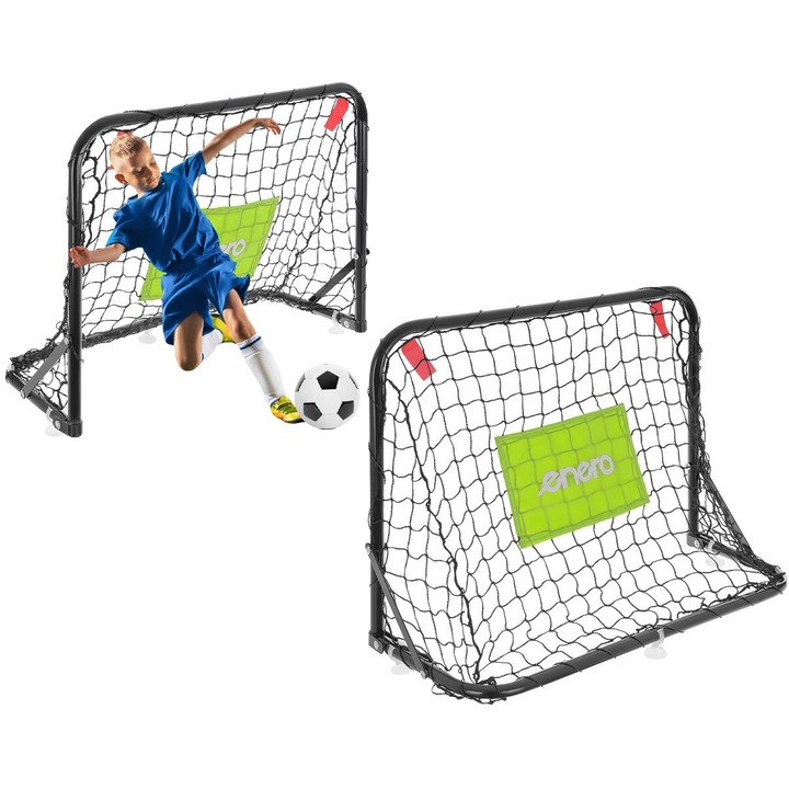 Enero fémből készült futballkapu szett hálóval, labdával és pumpával - 60x45x24 cm, fekete