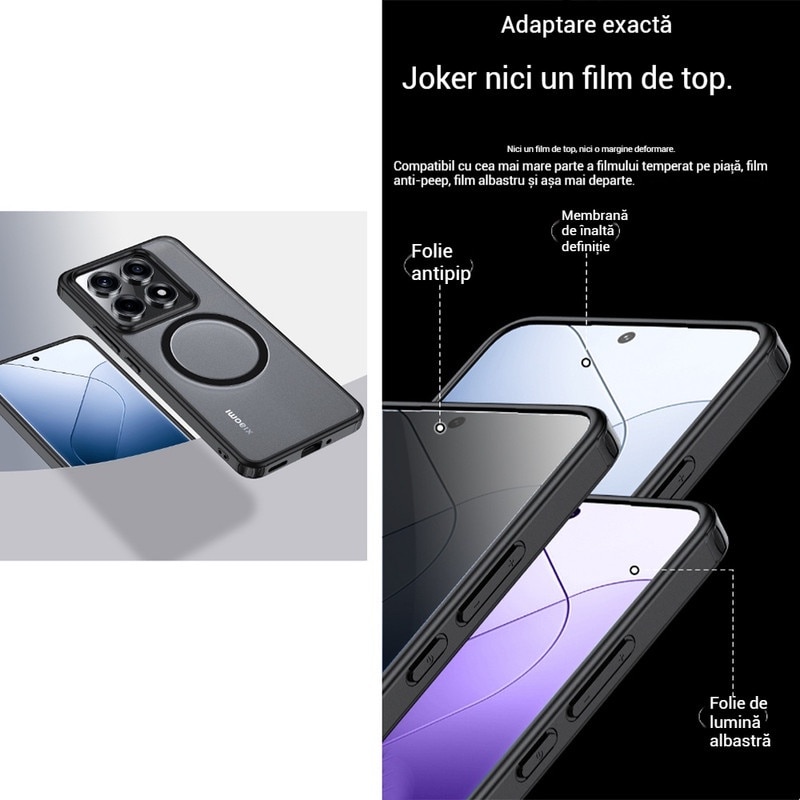 Husa compatibila cu Xiaomi 14T Pro, carcasa transparenta rezistenta la socuri cu suport inel magnetic. Husa pentru Xiaomi 14T Pro din silicon moale/TPU - Negru