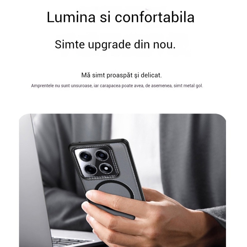 Husa compatibila cu Xiaomi 14T Pro, carcasa transparenta rezistenta la socuri cu suport inel magnetic. Husa pentru Xiaomi 14T Pro din silicon moale/TPU - Negru