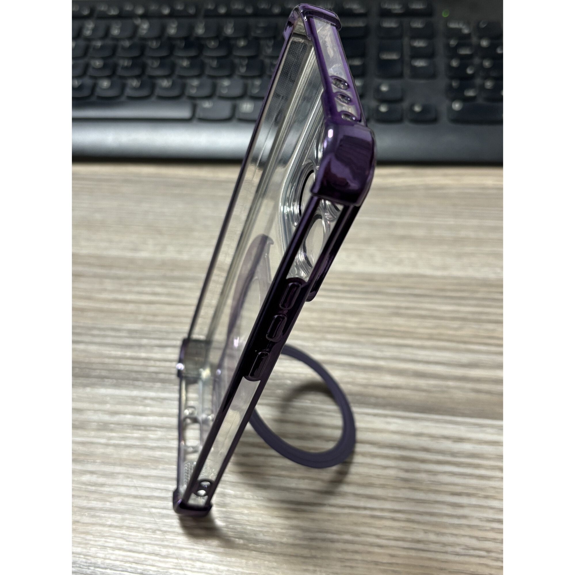 Husa compatibila cu Xiaomi 14T, carcasa transparenta rezistenta la socuri cu suport inel magnetic. Husa pentru Xiaomi 14T din silicon moale/TPU-Violet deschis