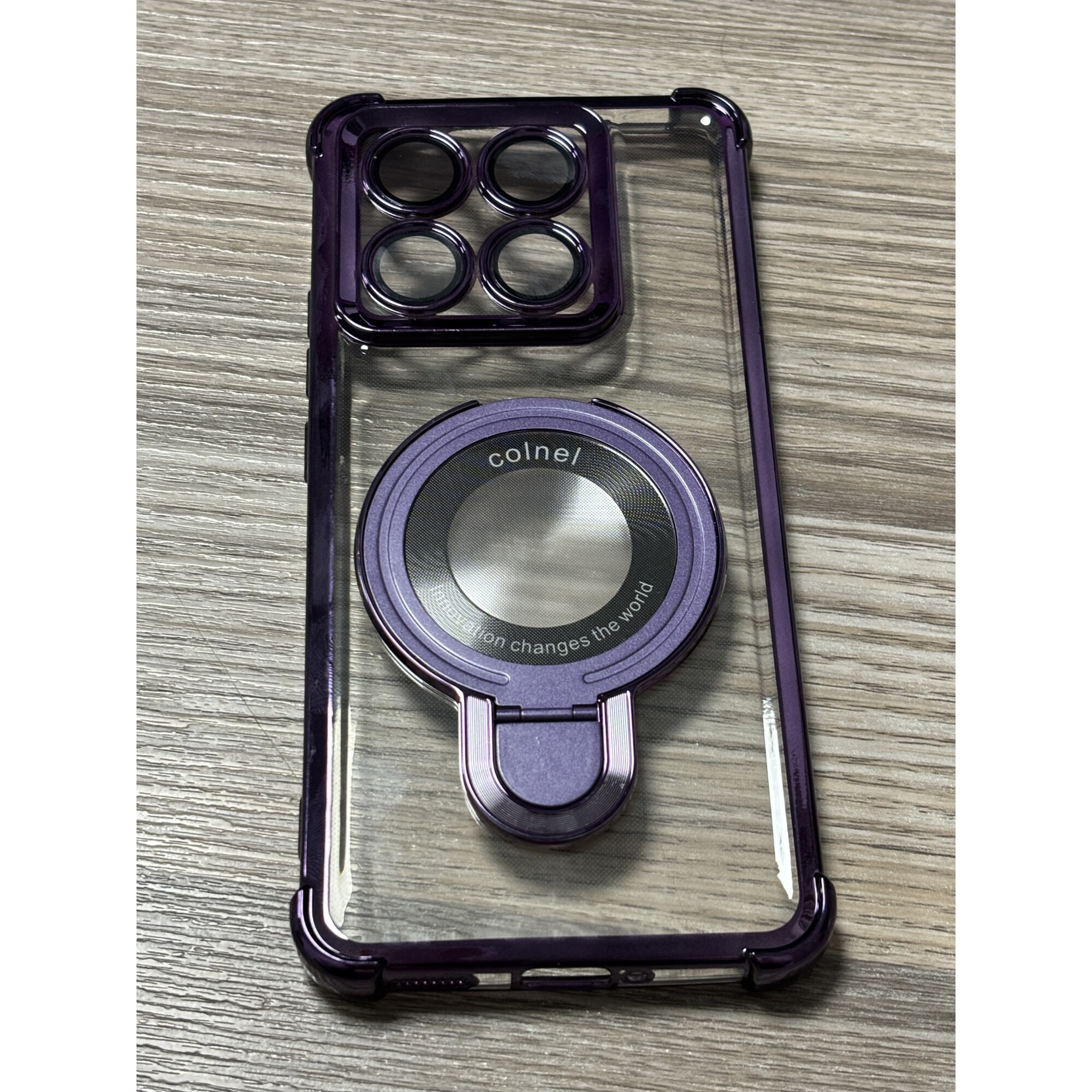 Husa compatibila cu Xiaomi 14T, carcasa transparenta rezistenta la socuri cu suport inel magnetic. Husa pentru Xiaomi 14T din silicon moale/TPU-Violet deschis