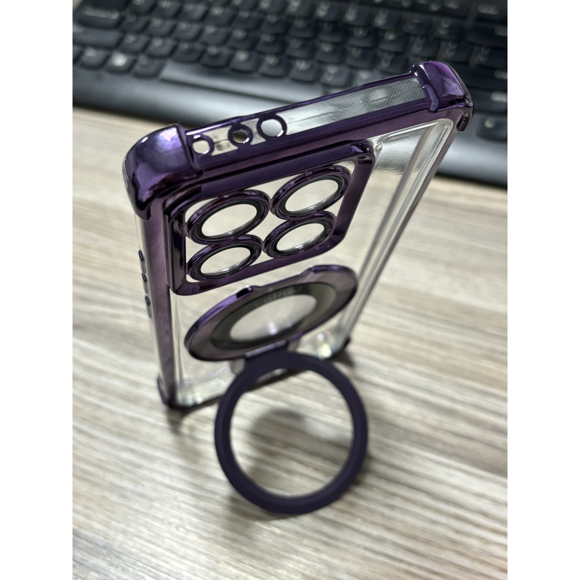 Husa compatibila cu Xiaomi 14T, carcasa transparenta rezistenta la socuri cu suport inel magnetic. Husa pentru Xiaomi 14T din silicon moale/TPU-Violet deschis