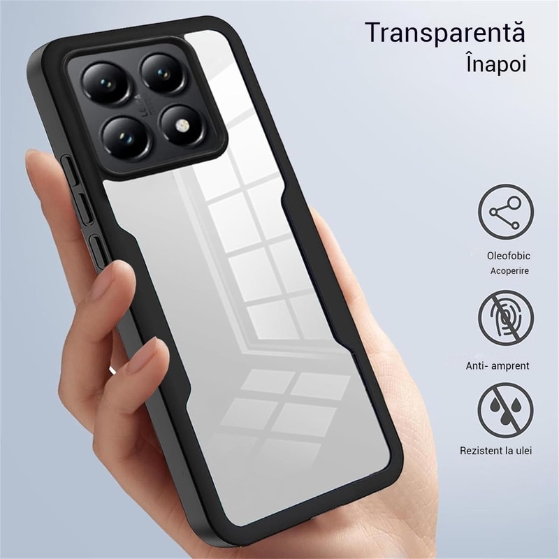 Husa Compatibil cu Xiaomi 14T Pro Case, 360 de grade corp rezistent la socuri hard PC + Xiaomi 14T Pro QB carcasa protectoare moale TPU negru-Negru, Transparent