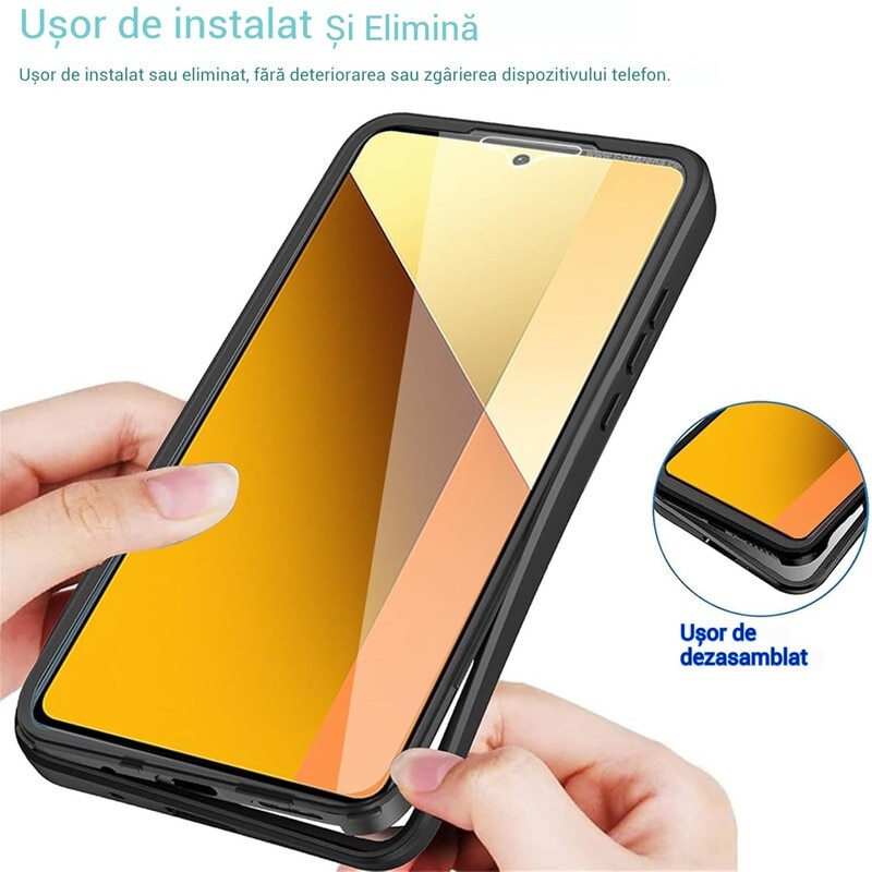 Husa Compatibil cu Xiaomi 14T Pro Case, 360 de grade corp rezistent la socuri hard PC + Xiaomi 14T Pro QB carcasa protectoare moale TPU negru-Negru, Transparent