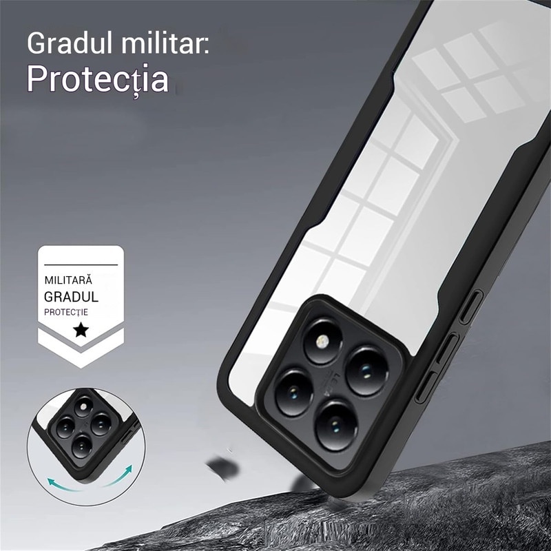 Husa Compatibil cu Xiaomi 14T Pro Case, 360 de grade corp rezistent la socuri hard PC + Xiaomi 14T Pro QB carcasa protectoare moale TPU negru-Negru, Transparent