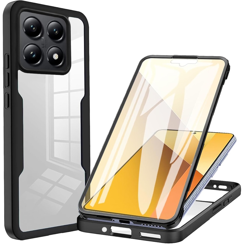 Husa Compatibil cu Xiaomi 14T Pro Case, 360 de grade corp rezistent la socuri hard PC + Xiaomi 14T Pro QB carcasa protectoare moale TPU negru-Negru, Transparent