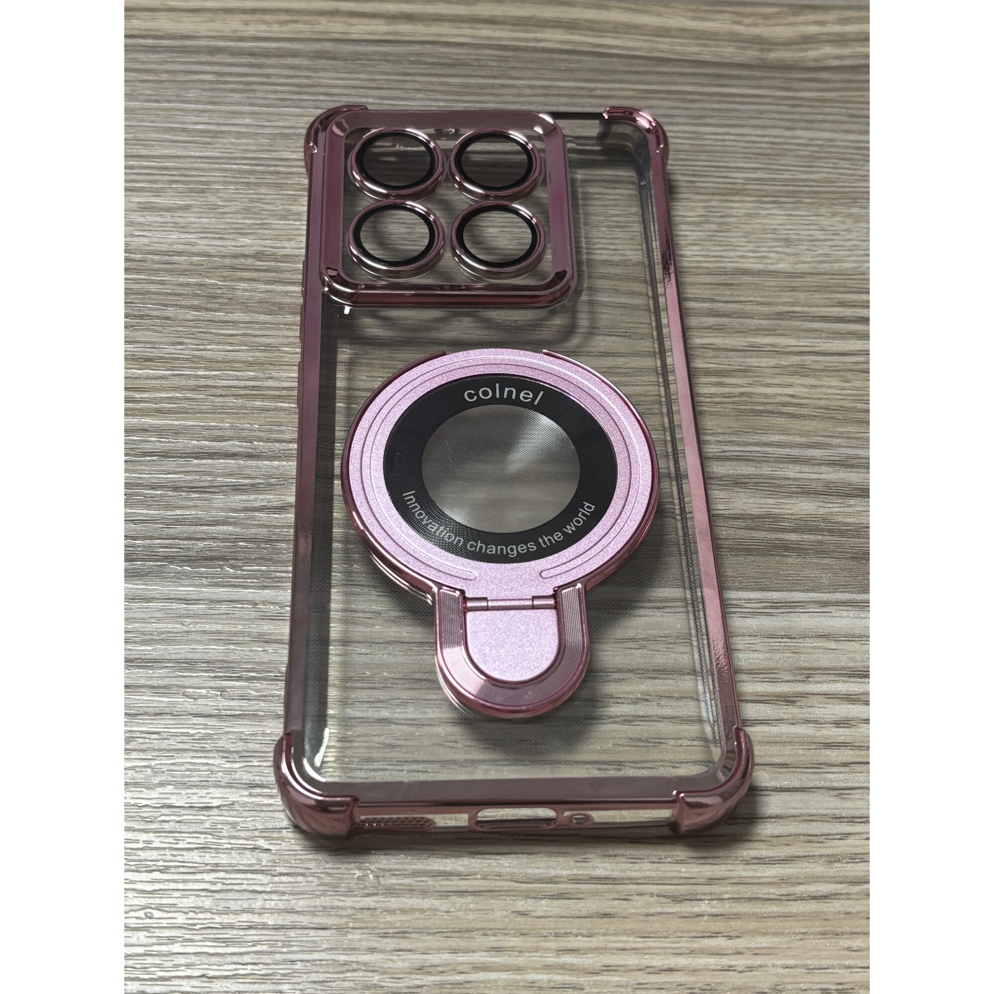 Husa compatibila cu Xiaomi 14T, carcasa transparenta rezistenta la socuri cu suport inel magnetic. Husa pentru Xiaomi 14T din silicon moale/TPU-Roz