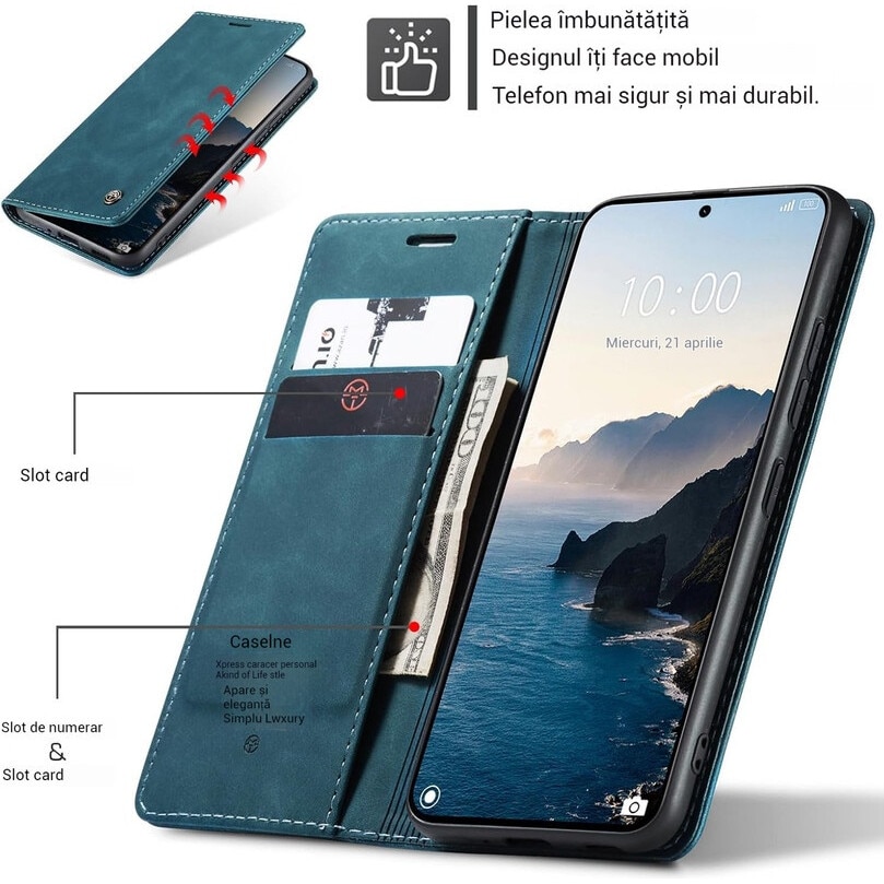 Husa compatibila cu Xiaomi 14T, carcasa transparenta rezistenta la socuri cu suport inel magnetic. Husa pentru Xiaomi 14T din silicon moale/TPU-Albastru