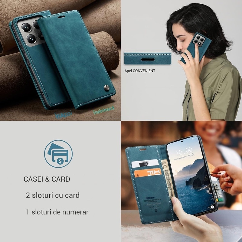 Husa compatibila cu Xiaomi 14T, carcasa transparenta rezistenta la socuri cu suport inel magnetic. Husa pentru Xiaomi 14T din silicon moale/TPU-Albastru