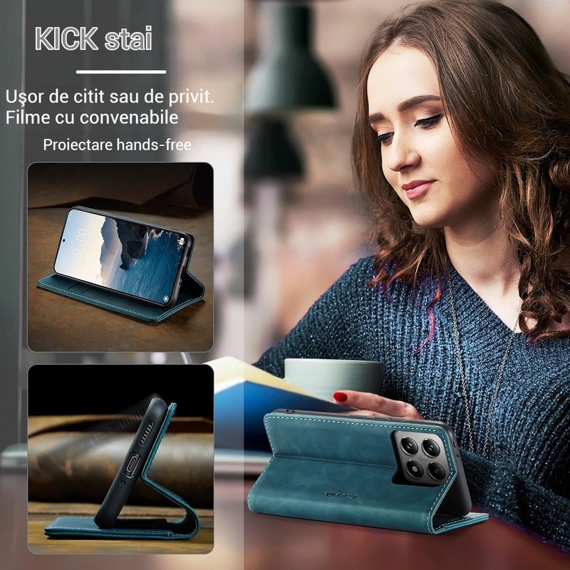 Husa compatibila cu Xiaomi 14T, carcasa transparenta rezistenta la socuri cu suport inel magnetic. Husa pentru Xiaomi 14T din silicon moale/TPU-Albastru