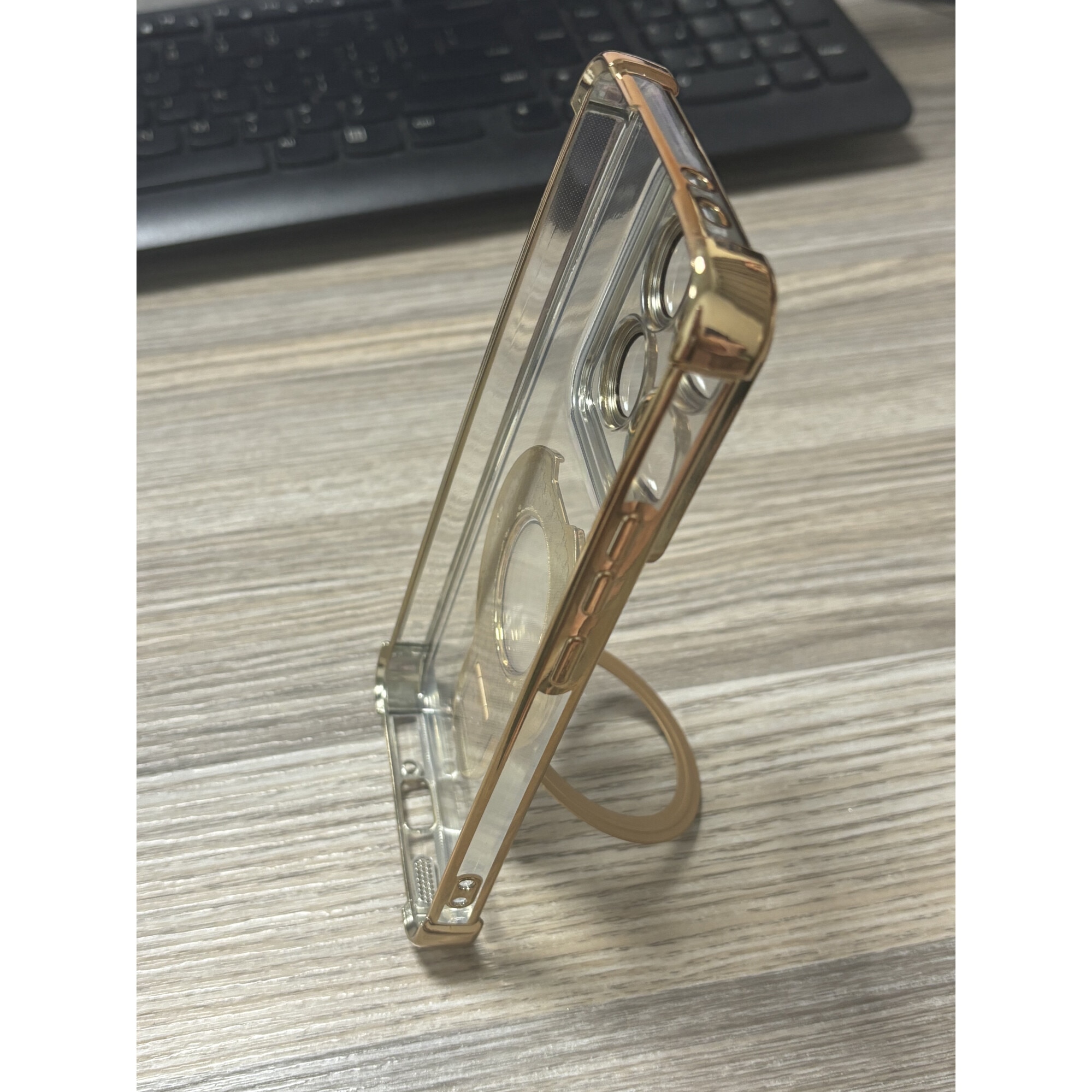 Husa compatibila cu Xiaomi 14T, carcasa transparenta rezistenta la socuri cu suport inel magnetic. Husa pentru Xiaomi 14T din silicon moale/TPU-Auriu