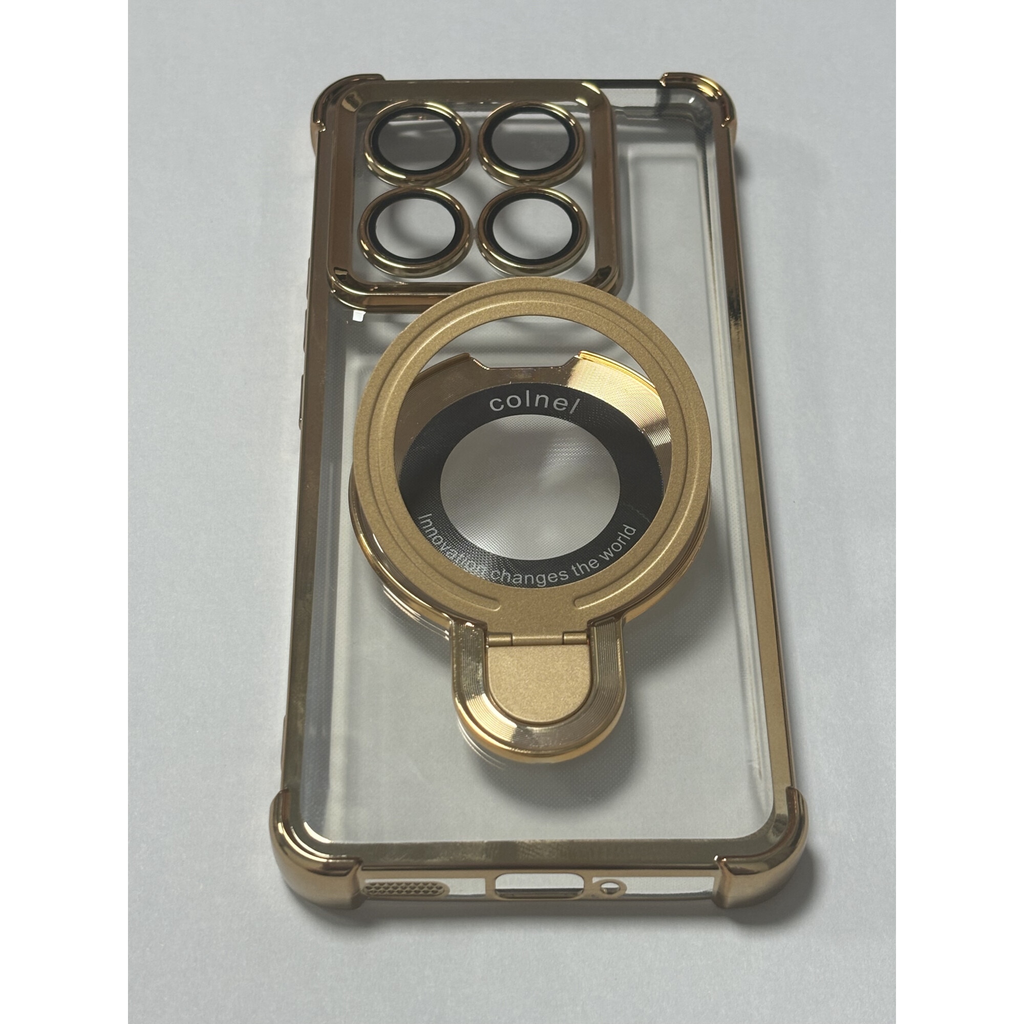 Husa compatibila cu Xiaomi 14T, carcasa transparenta rezistenta la socuri cu suport inel magnetic. Husa pentru Xiaomi 14T din silicon moale/TPU-Auriu