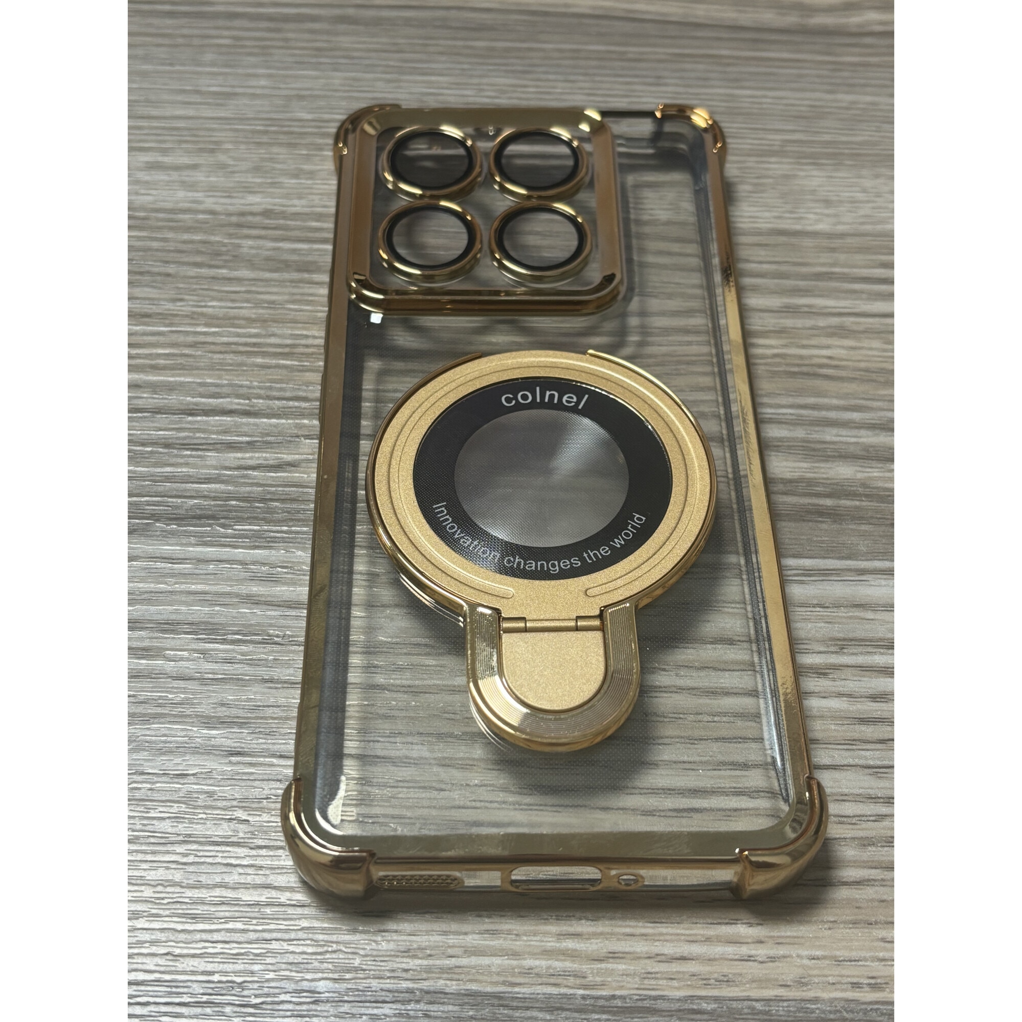 Husa compatibila cu Xiaomi 14T, carcasa transparenta rezistenta la socuri cu suport inel magnetic. Husa pentru Xiaomi 14T din silicon moale/TPU-Auriu
