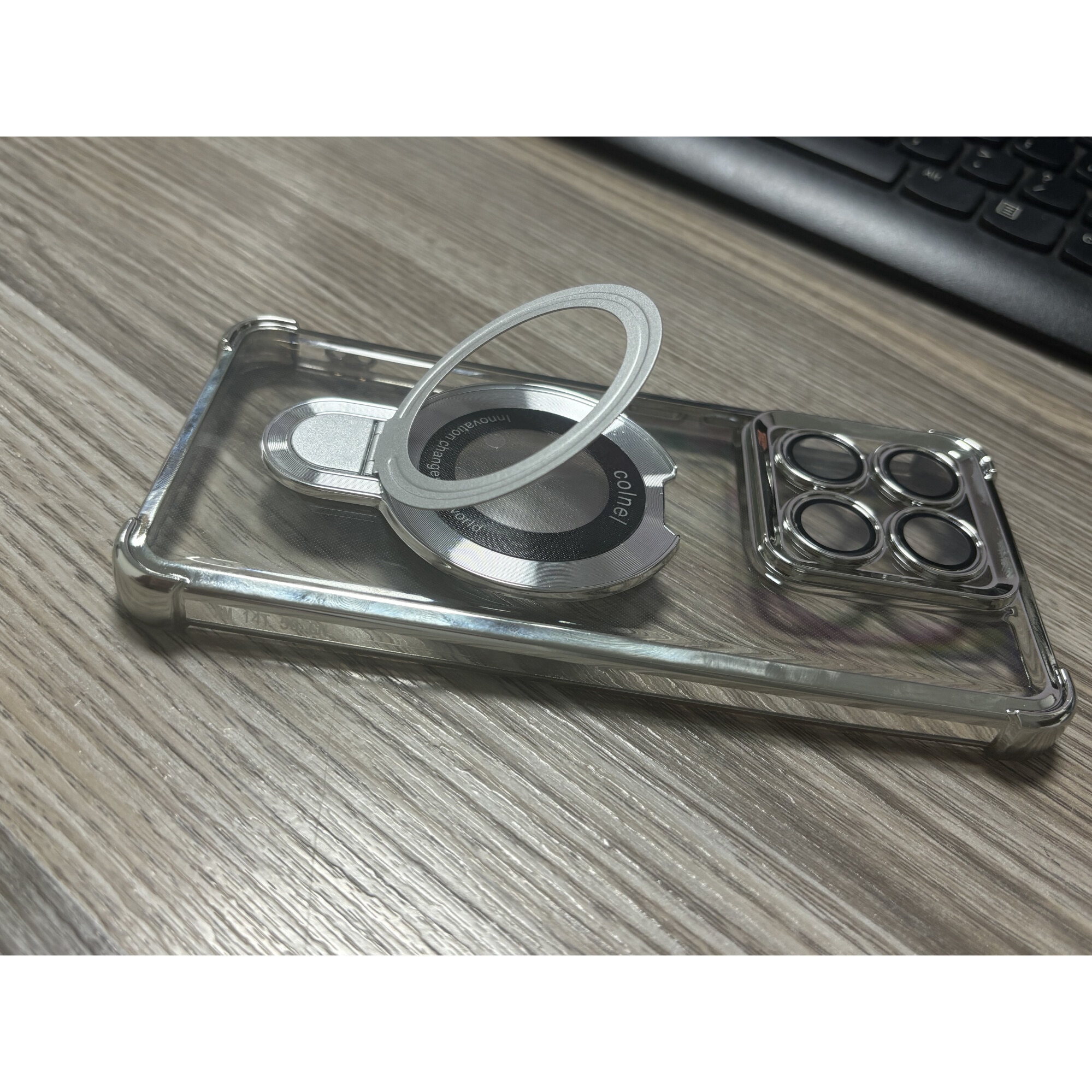 Husa compatibila cu Xiaomi 14T, carcasa transparenta rezistenta la socuri cu suport inel magnetic. Husa pentru Xiaomi 14T din silicon moale/TPU-Argintiu