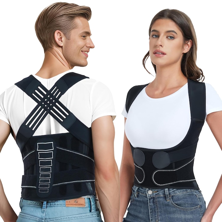 Corset pentru corectarea coloanei Potrivit pentru barbati si femei，suport pentru gat, umeri, spate, coloana, clavicula, cu rol de indreptare a spatelui