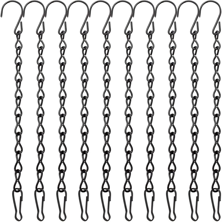 Set 10 Lanturi pentru agatat, Fier, 24CM cm, Negru
