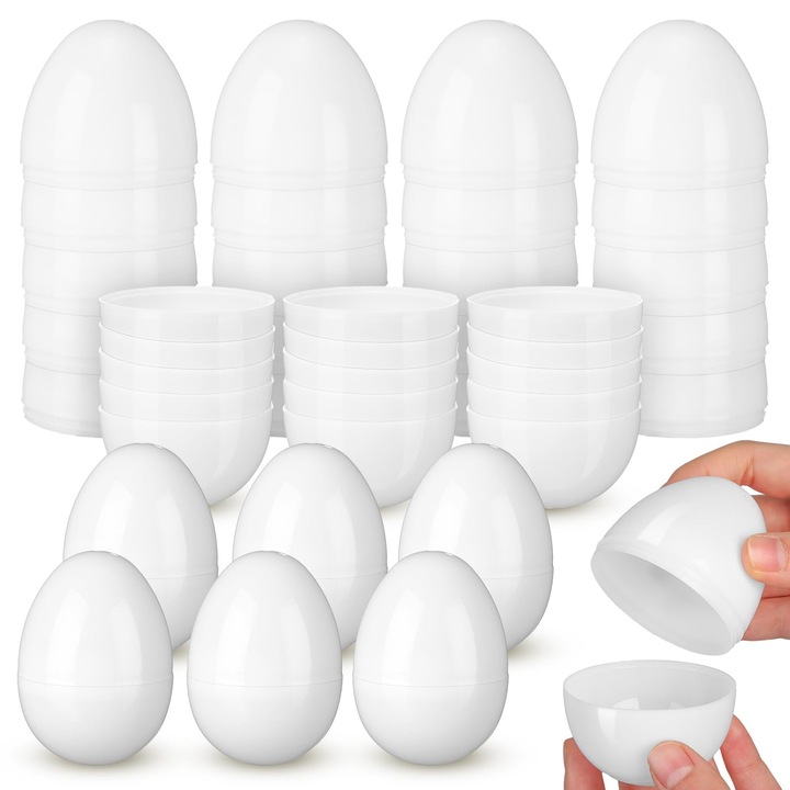 50 db színes műanyag húsvéti tojás készlet 4x6cm, ideális ajándékoknak, cukorkáknak és meglepetéseknek, fehér