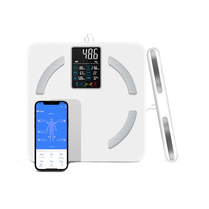 Интелигентна везна за телесни мазнини, Fudisenn, 18 здравни индикатора, бяла, 300x300 mm