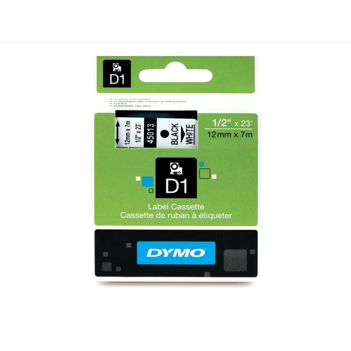 Laminált szalag Dymo D1 DY45013 12mm X 7m, fekete/fehér