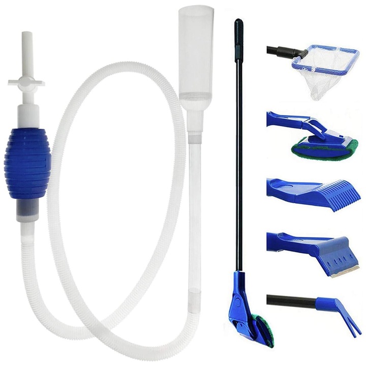 Set de unelte pentru curatarea acvariului, raclete pentru alge 5 in 1, curatator de pietris pentru acvariu - Aspirator de sifon pentru schimbul de apa si curatarea nisipului