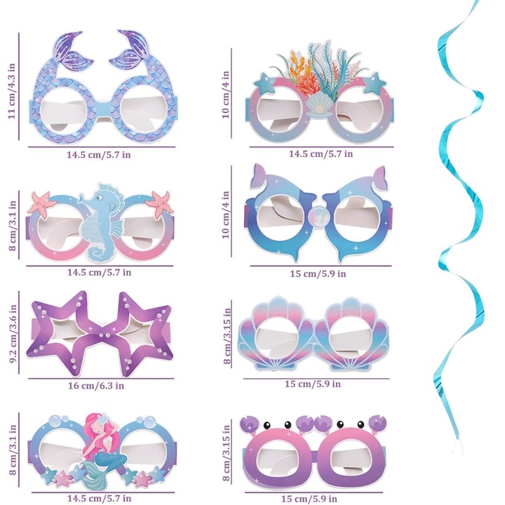 Set 8 Perechi de Ochelari Sirena, toolsy, Colectia Mermaid, Multicolor