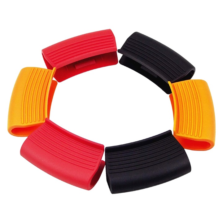 Set 6 manere pentru oala, Set 6 protectii maner tigaie, SINBINTA, Rezistenta la caldura, Design anti-alunecare, Moale, flexibila, Reutilizabil, Suprafata este neteda, sigura si durabila, Silico, 7.8x4.5cm, Multicolor