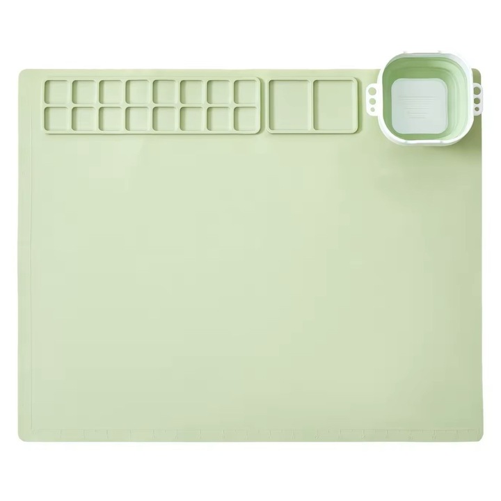 Set pentru pictura, Covoras din Silicon tip planseta, sort si accesorii, Verde