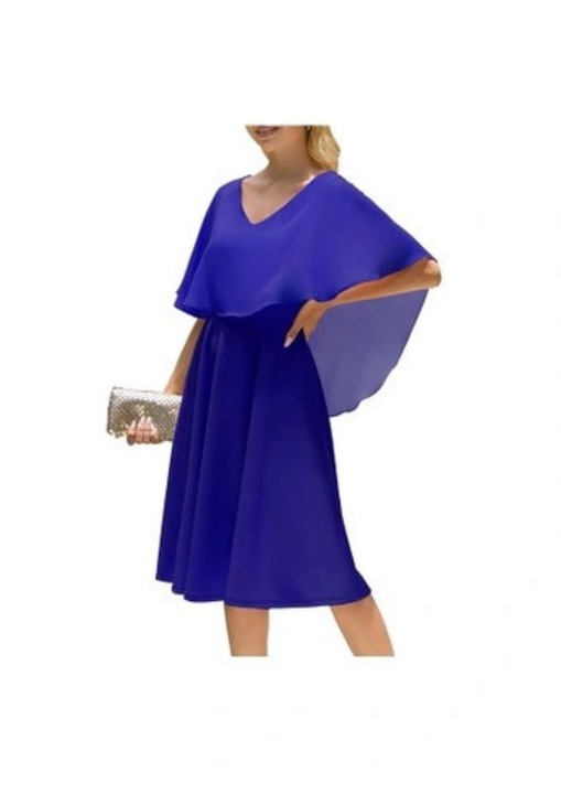 Rochie eleganta dama, Homrain, lejera, cu aplicatie tip capa, marimea L, Albastru