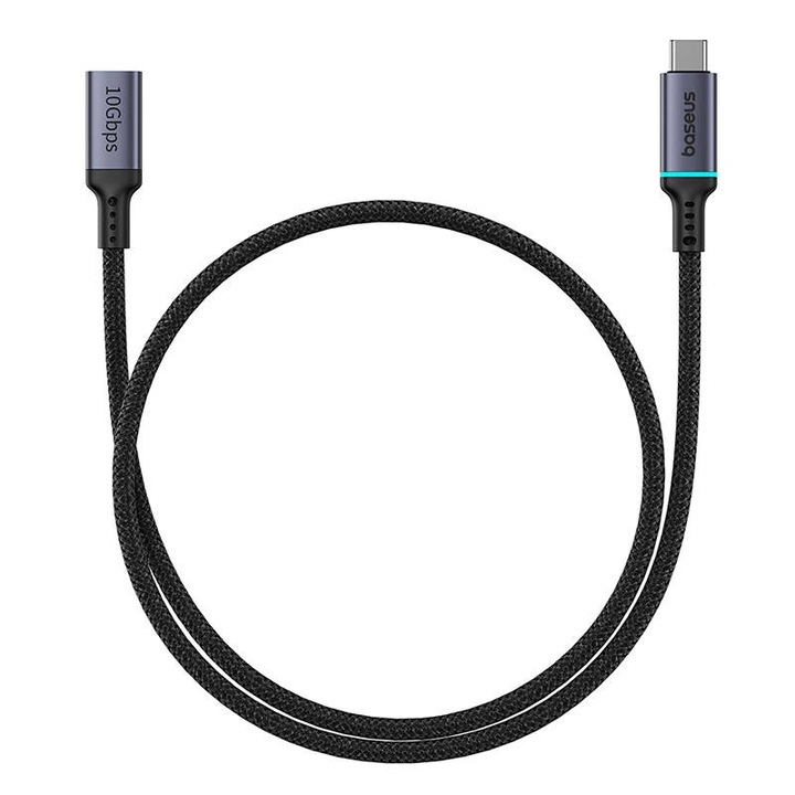 Удължителен кабел за пренос на данни Baseus High Definition, USB-C мъжки към USB-C женски, 4K, 60Hz, 100W, 10Gbps, 50cm, черен